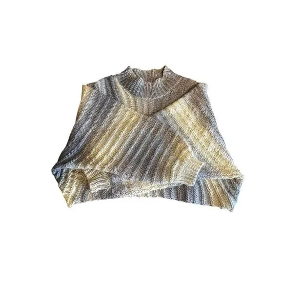 Pol Small over sized crop puff batwing long sleeve dark light green sweater - Picture 4 of 5